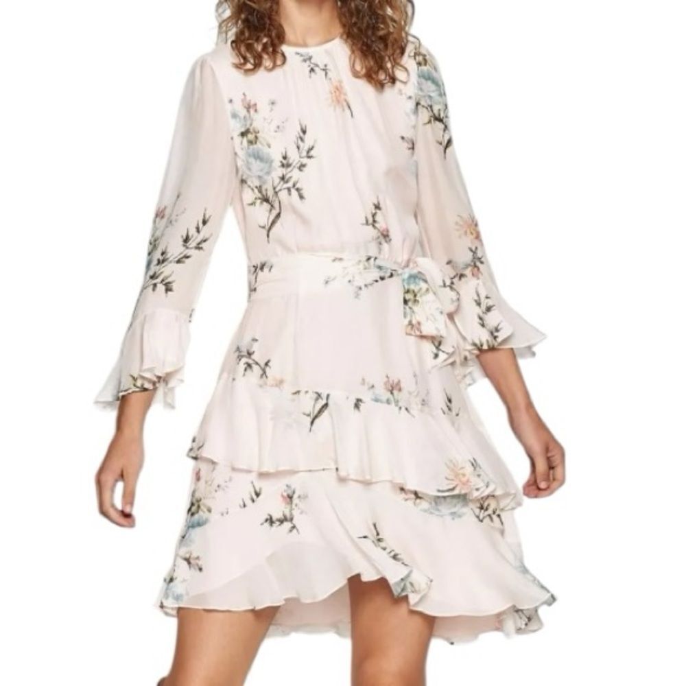 JOIE Kayane Asymmetrical Tiered Ruffle Silk Dress Rose Bud Size 0 📦